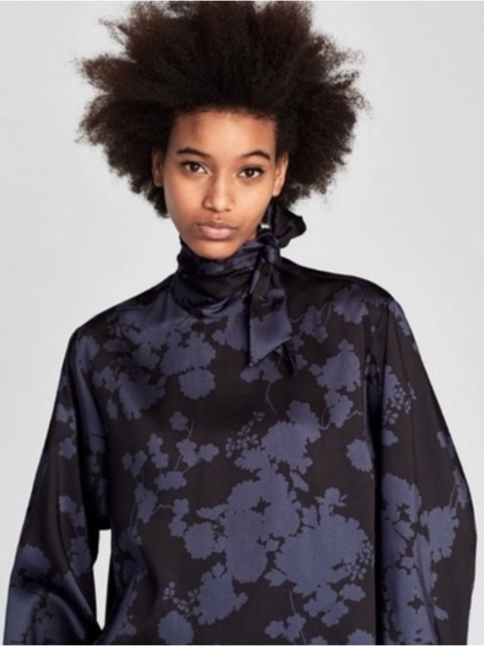 Zara Black Blouse with Slate Floral Print size S #theclassy